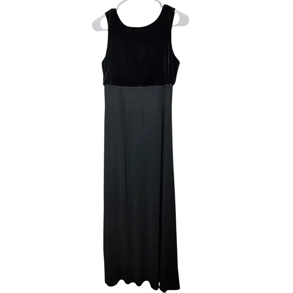 Donna Ricco Women's Vintage Black Velvet Top Maxi Dress Sleeveless size 6